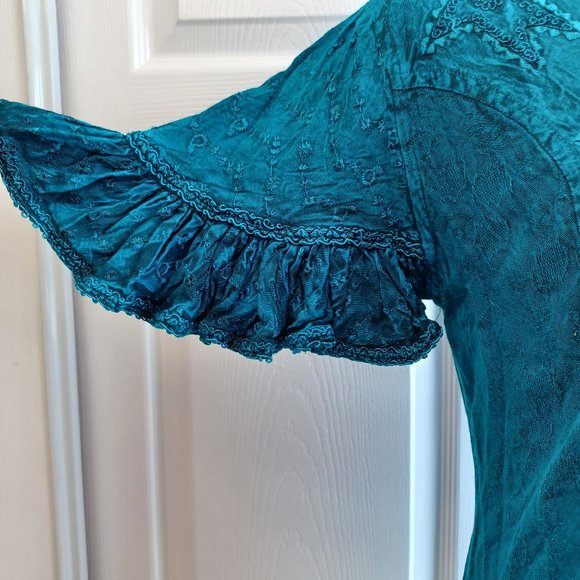 Feminine Boho Rich Blue Colour Top - flutter sleeves and hem (3130) - Picture 3 of 9